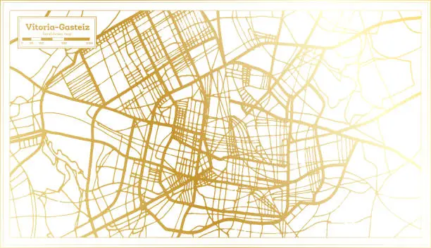 Vector illustration of Vitoria Gasteiz Spain City Map in Retro Style in Golden Color. Outline Map.