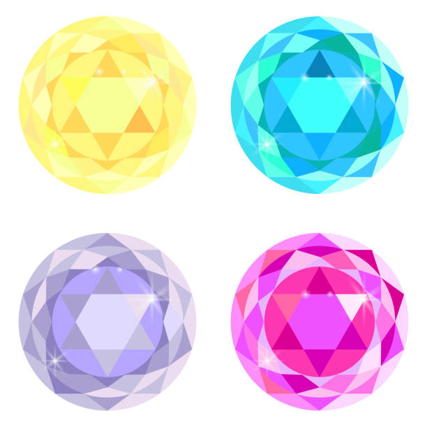 ilustrações, clipart, desenhos animados e ícones de um conjunto de quatro pedras preciosas. botões de joias. cristais multicoloridos redondos. vetor de diamante de rubi safira. imagem de estoque. eps 10. - diamond gem sapphire ruby