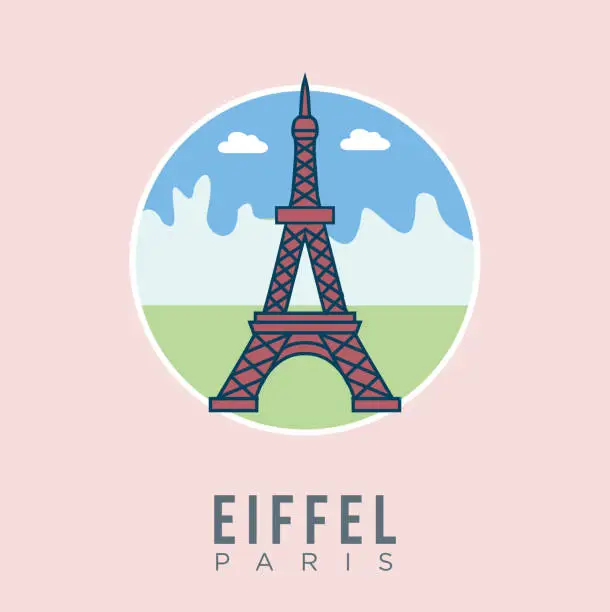 Vector illustration of Eiffel tower paris france with building landmark Design Vector Illustration. Paris Travel and Attraction, Landmarks, Tourism and Traditional Culture