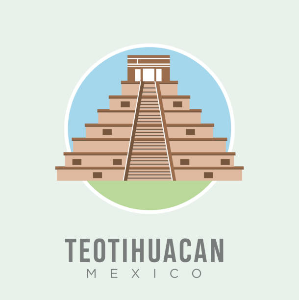teotihuacan piramidy w meksyku projekt wektor ilustracji stockowej, ameryka północna. starożytne schody piramidy ze świątyniami na górze. mezoamerykański punkt orientacyjny architektoniczny. meksyk podróże i atrakcja - teotihuacan stock illustrations