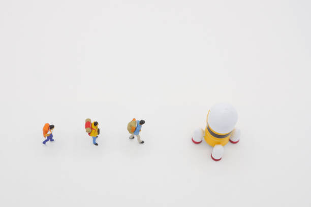 istock Travelers lining up to go on a space trip with a rocket 1289135270