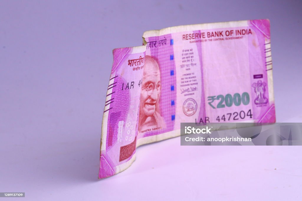 Indian paper currency Indian paper currency 2000 rupee notes or money on isolate white background. new Indian rupees 2000 Stock Photo