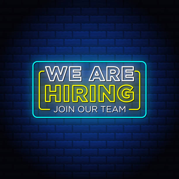 We ara hiring join our team neon signs style text design in blue background. We ara hiring join our team neon signs style text design in blue background. help wanted sign stock illustrations