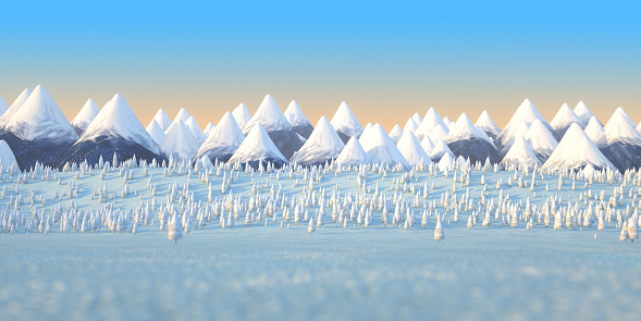 3d winter landscape rendered with depth of field.