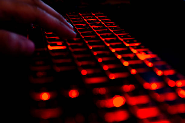 English language laptop keyboard with red light