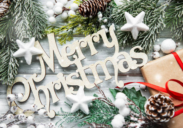 istock Merry christmas  text and Christmas decorations 1289142935