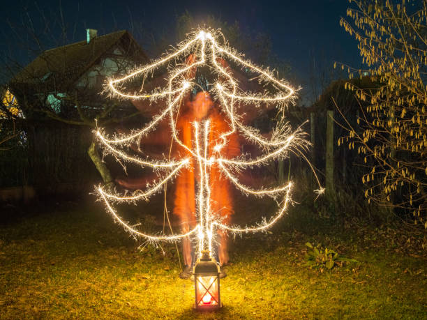 Light Painting A Christmas Tree In The Garden
