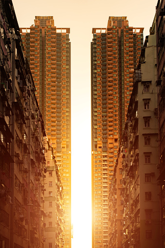 Building facade in Hong Kong, residential real estate