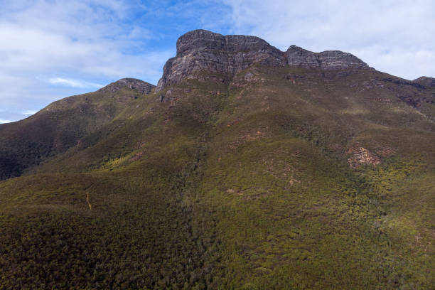 Aerial view of Bluff Knoll, Western Australia Bluff Knoll is a 6.3 kilometer moderately trafficked out and back trail located near Stirling Range National Park, Western Australia, Australia that features beautiful wild flowers and is rated as difficult. bluff knoll stock pictures, royalty-free photos & images