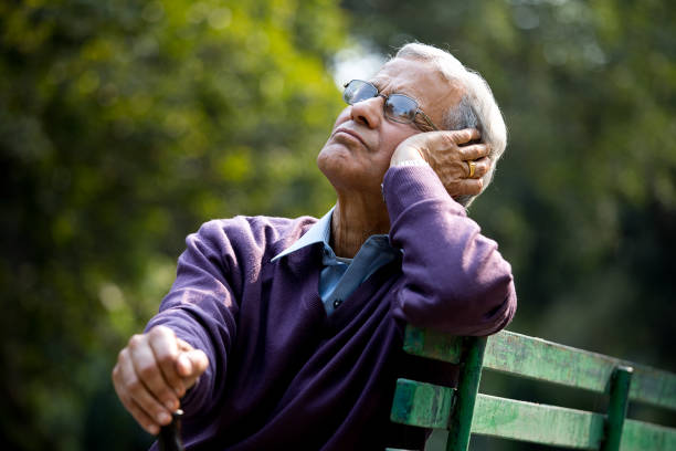 Kathmandu, Nepal- April 20,2023 : Portrait of older Nepalese in Patan Durbar Square.