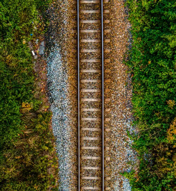 Photo of Classic rail road tracks seen from above.