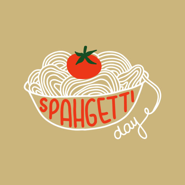 vektor-illustration zum thema national spaghetti day am 4. januar. - spaghetti stock-grafiken, -clipart, -cartoons und -symbole