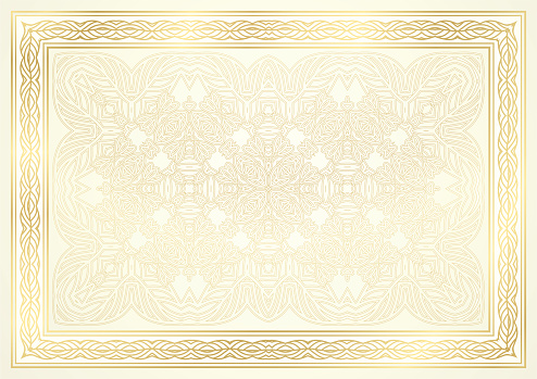 Fondo elegante de oro con borde dorado (marco), patrón de curva con adorno de línea fina photo
