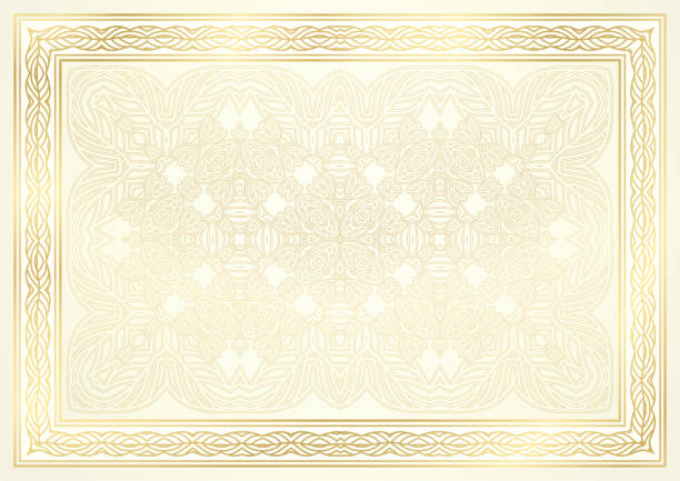 Gold elegant background with golden border (frame), curve pattern with fine line ornament