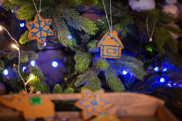 istock Homemade gingerbread as decoration on christmas tree, selective focus 1289155242