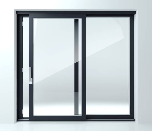 istock Black sliding open door in the room 1289155316