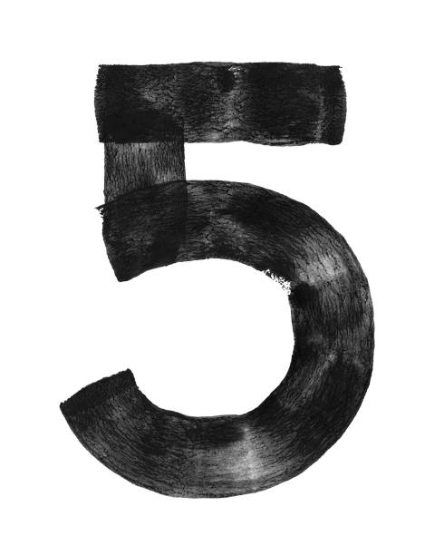 istock Shape of number 5 in black on white paper background in vector - abstract illustration full of natural imperfections caused by uneven paint application - dirty uneven messy textured effect with transparences 1289156840