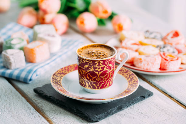 Turkish Coffee Served With Colorful Turkish Delight