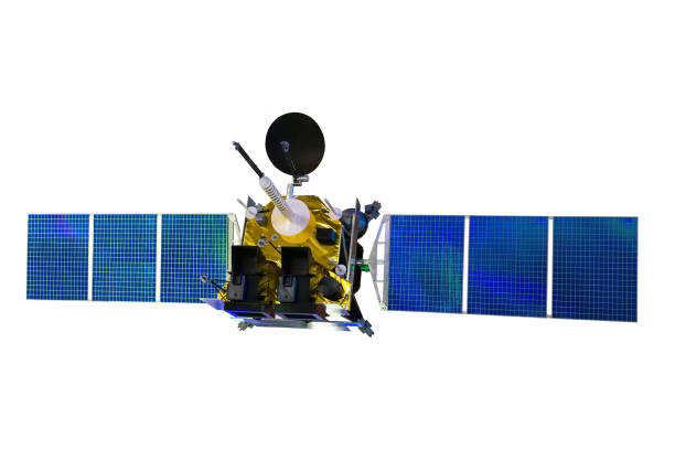 istock Isolate model of Telecommunication Satellite on white background 1289161190