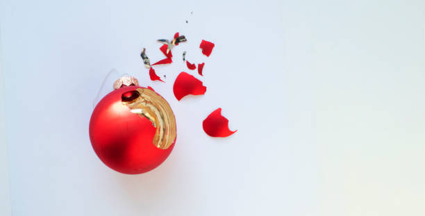 istock banner with copy space, broken Christmas toy on a white background. 1289163622