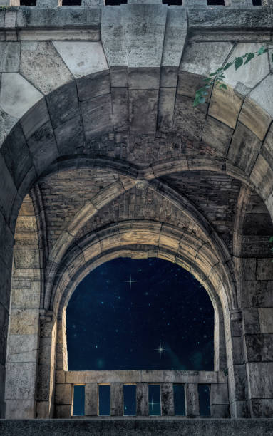 istock Vintage window and colorful night sky 1289163737