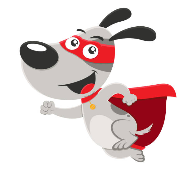 Service Dog Superhero Cartoon Character Mascot Illustration Service dog superhero cartoon character mascot isolated on a white background. Vector Illustration. rescue dogs stock illustrations