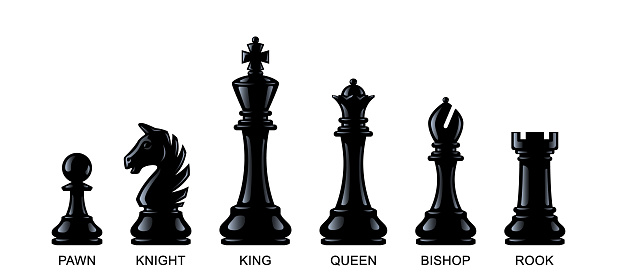 Chess pieces isolated on a white background. Vector illustration, eps 10. Board game