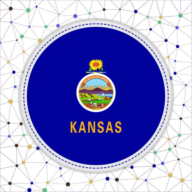 Vector illustration of Flag of Kansas with network background.