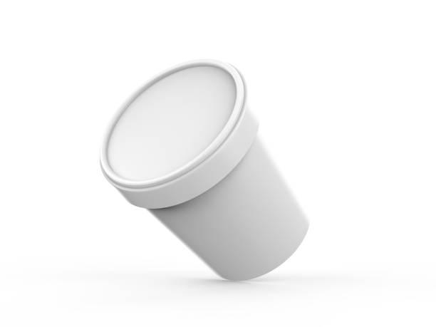 White ice cream tub mockup on isolated white background, realistic rendering of plastic box, 3d illustration