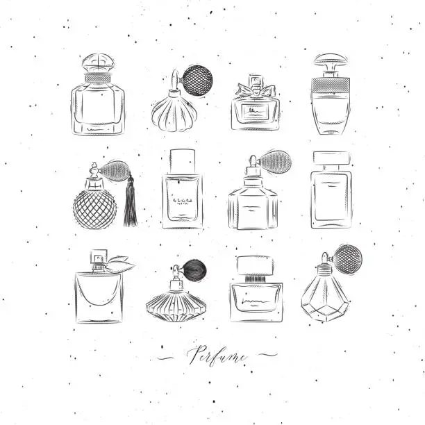 Vector illustration of Perfume vintage bottles white