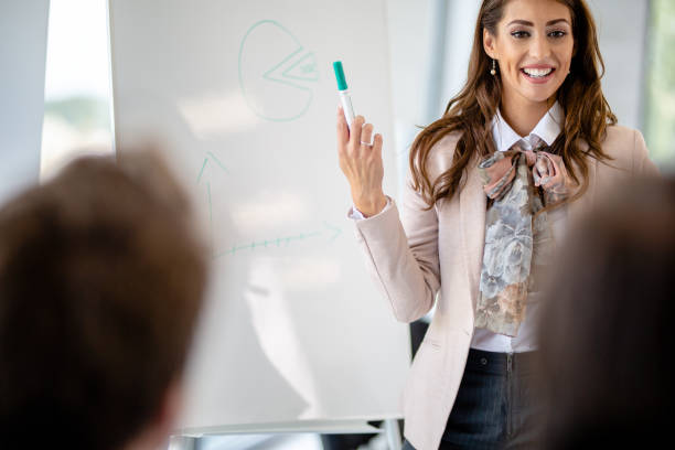istock Businesswoman on presentation 1289181308