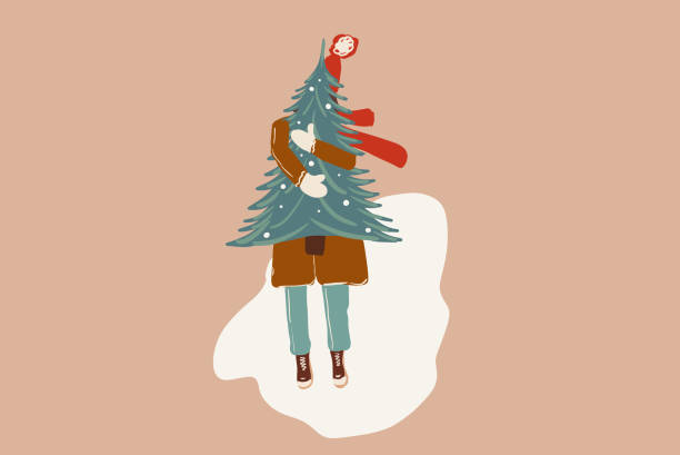 istock Illustration of a woman with a New Year tree 1289182544