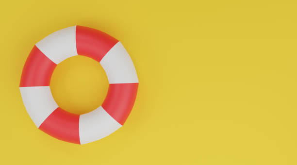 istock Swimming ring 3D, Life buoy red and white on yellow background 1289183540