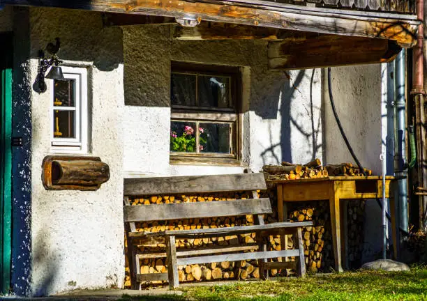 typical bavarian frontyard at a farmhouse near the alps - photo