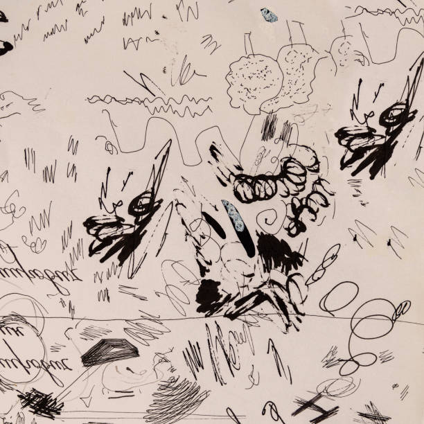 istock Fragment of hand painted ink sketch on paper, art scribbles. Vintage Background 1289189003