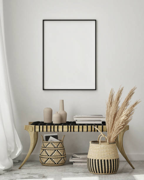istock mock up poster frame in modern interior background, scandinavian style, 3D render 1289190152
