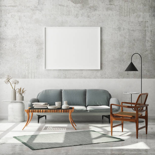 istock mock up poster frame in modern interior background, scandinavian style, 3D render 1289190155
