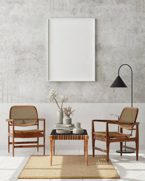 istock mock up poster frame in modern interior background, scandinavian style, 3D render 1289190164