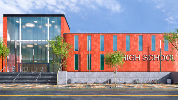 istock High school entrance facade. 3d illustration 1289190354