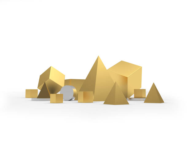 istock Set of gold and silver geometric shapes 1289191988