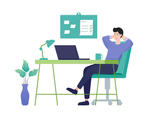 Young man taking a break at office Illustration of business people in flat design resting stock illustrations