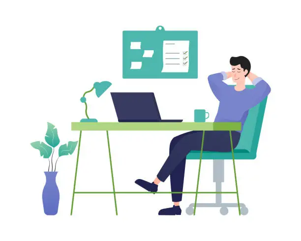 Vector illustration of Young man taking a break at office