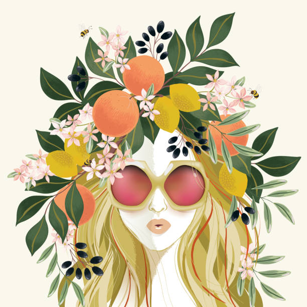 Vector illustration of a girl wearing sunglasses and decorating the hair with flowers Design for cards, party invitation, Print, Frame Clip Art and Business Advertisement and Promotion springtime woman stock illustrations