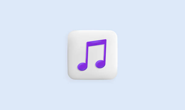 ilustrações de stock, clip art, desenhos animados e ícones de music app icon. white rounded square with musical note icon isolated on light background. music and sound concept. 3d vector illustration - digitally generated image audio equipment music recording studio