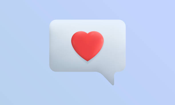 Love message concept. Speech bubble with heart isolated on blue background. Realistic icon for social media, chat, web design, like notification. Balloon comment with 3d heart. Vector illustration Vector graphic like comment share icon stock illustrations