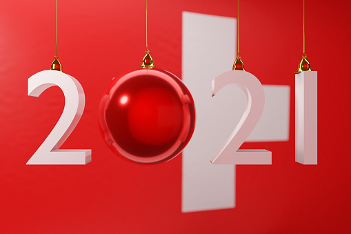 3D illustration  2021 happy new year against the background of the national  flag of Switzerland, 2021 white letter . Illustration of the symbol of the new year.