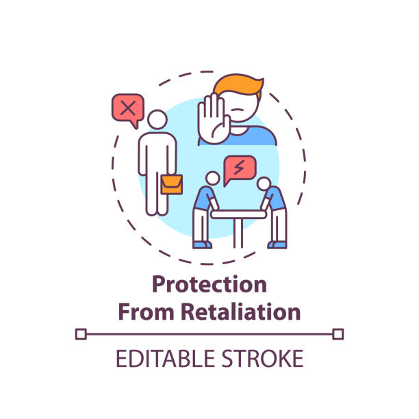 Protection from retaliation concept icon Protection from retaliation concept icon. Understand your responsibilities. Treat employees consistently idea thin line illustration. Vector isolated outline RGB color drawing. Editable stroke revenge stock illustrations