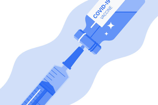 ilustrações de stock, clip art, desenhos animados e ícones de plastic syringe with needle and bottle. vaccination concept - medicine dose medical medicine and science