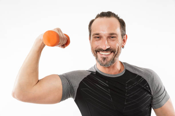 istock Strong happy mature sportsman make exercises 1289204693
