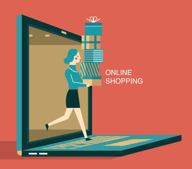 Vector illustration of Online Shopping - Laptop - businesswoman